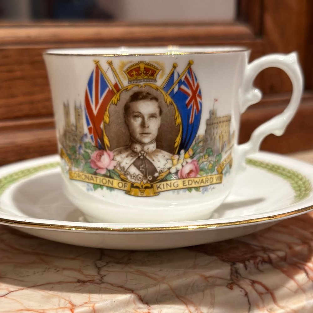 KING EDWARD VIII CORONATION AYNSLEY BONE CHINA TEACUP & SAUCER - 1937